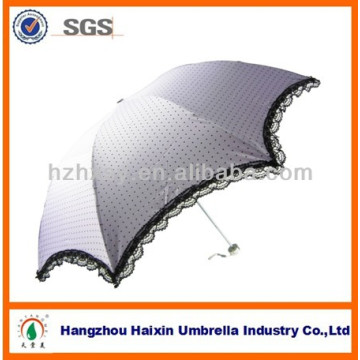 Moda Senhora Lace Fringe Anit-sol Parasol Guarda-chuva 3 Folding